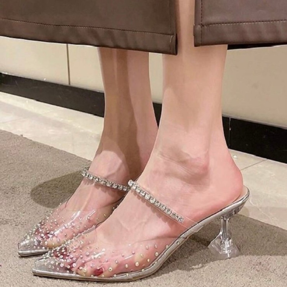 Elegant Clear Heels with Rhinestone Strap - Picture 3 of 6